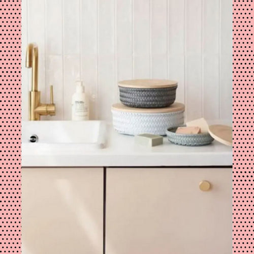 Cestino con coperchio Handed By grigio chiaro S - round basket flint grey Cestino Handed By